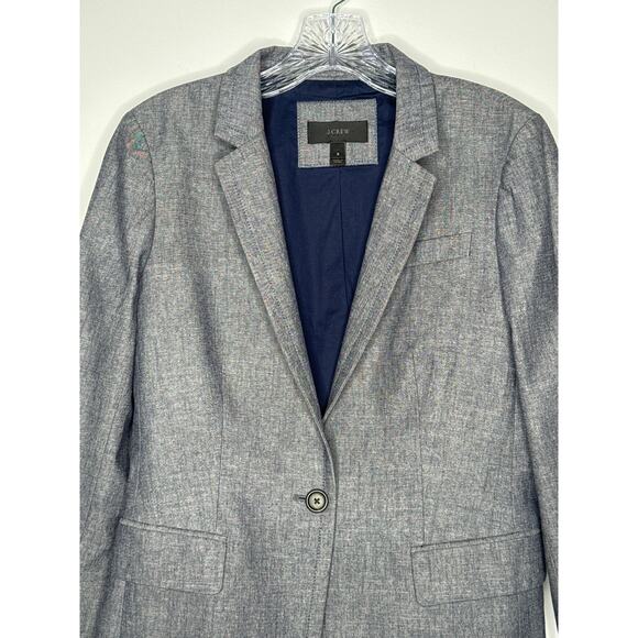 J. Crew one button preppy blazer 100% cotton structured chambray Blue 8 - Picture 7 of 12
